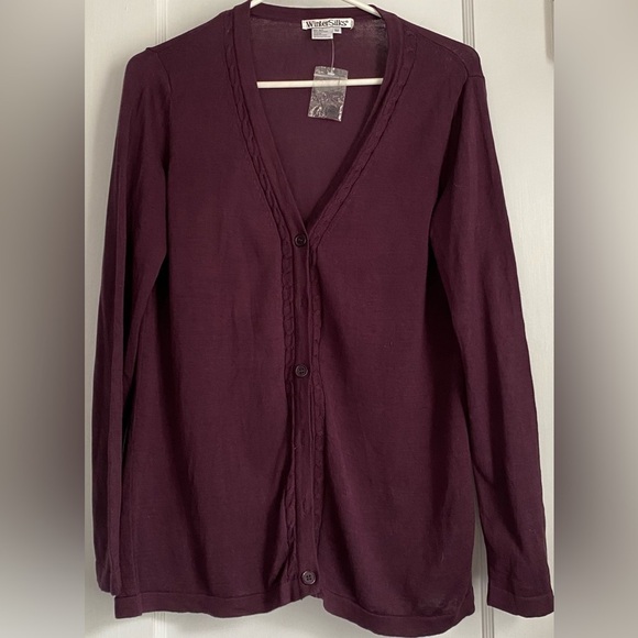 Winter Silks Long Sleeve Silk Blend V-Neck Cardigan, Size: Médium - Picture 1 of 7